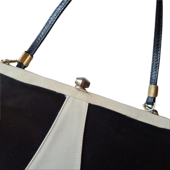 VINTAGE Unique Black & Ivory Geo Style Crossbody Shoulder Bag Handbag - Picture 5 of 11